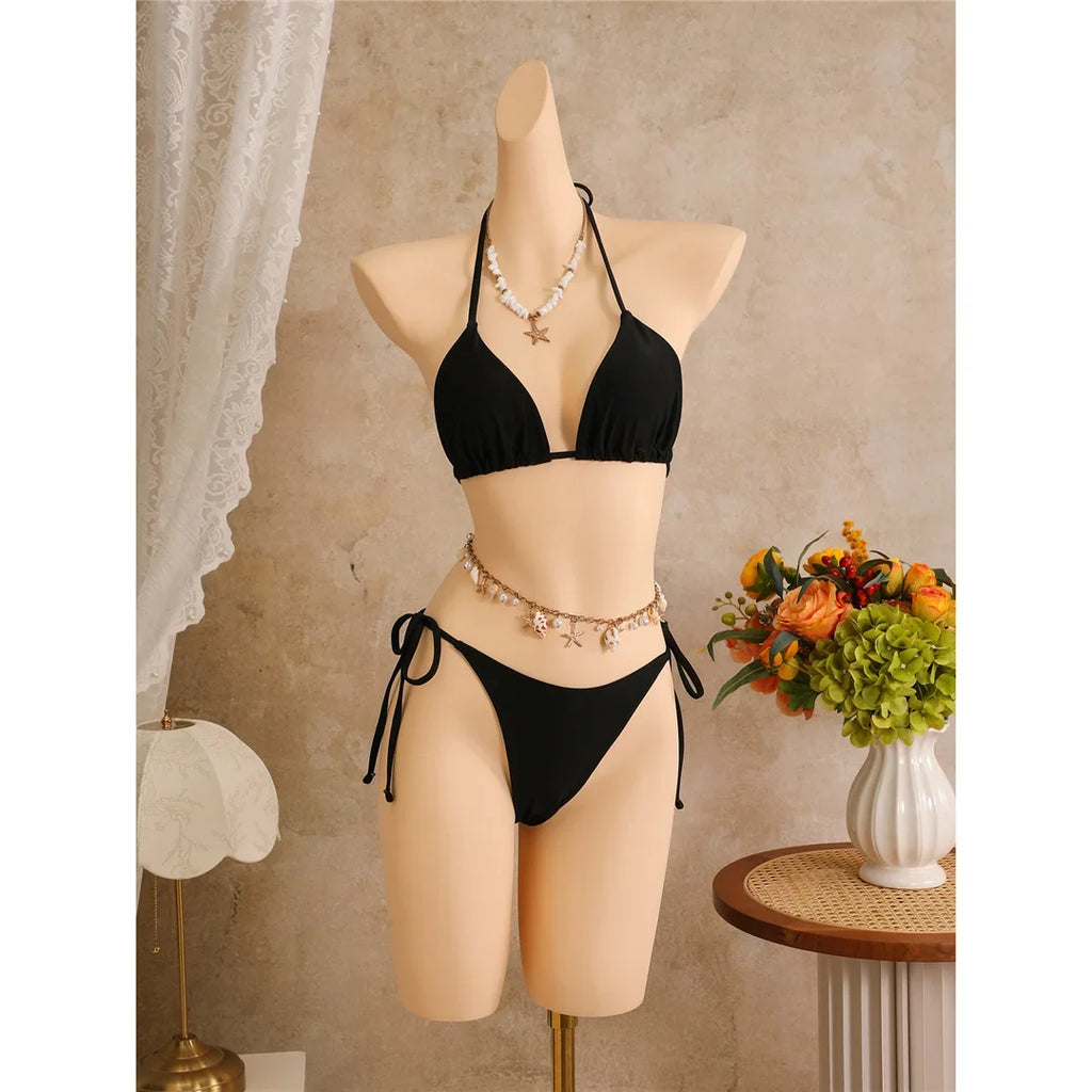 With Floral Dress Printed Halter Bikini Female Swimsuit Women Swimwear Three-pieces Bikini set Bather Bathing Suit Swim V8204