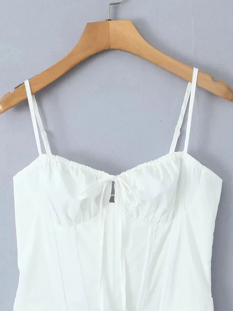 Foridol Lace Up Mini Summer Dress Sundress Women Spaghetti Strap Sexy Short White Beach Vestidos Fishbone Party Club Dress 2025