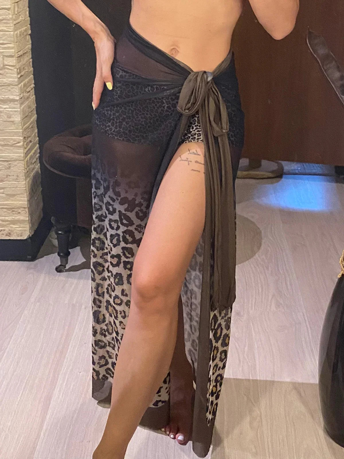 XS - L Gradient Leopard Chiffon Sarong Pareo Beach Cover Up Cover-ups Beach Dress Beach Wear Beachwear Summer Female Women V6617
