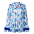 Women Satin 2025 Christmas Pajama Set Bow/Tree Print Long Sleeve Shirt with Shorts Two Pieces Sleepwear Loungewear