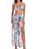 3 Pieces Strappy Bikinis 2026 Women Printed Swimsuit & Beach Dress Sexy High Waist Swimwear Female Bathing Swimming Swim Suit