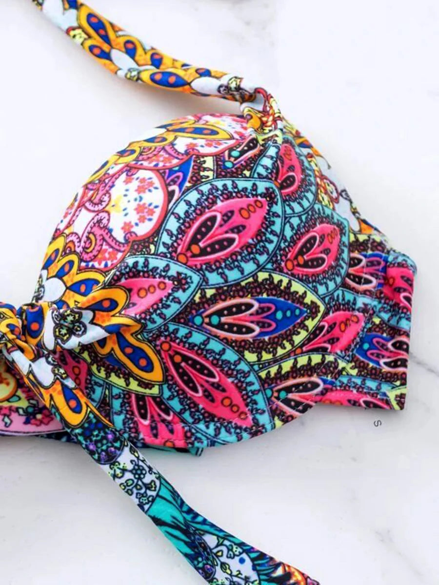 S- XL Printed Underwired Bra Cup Bikini Female Swimsuit Women Swimwear Two-pieces Bikini Set Push Up Bather Bathing Suit Swim