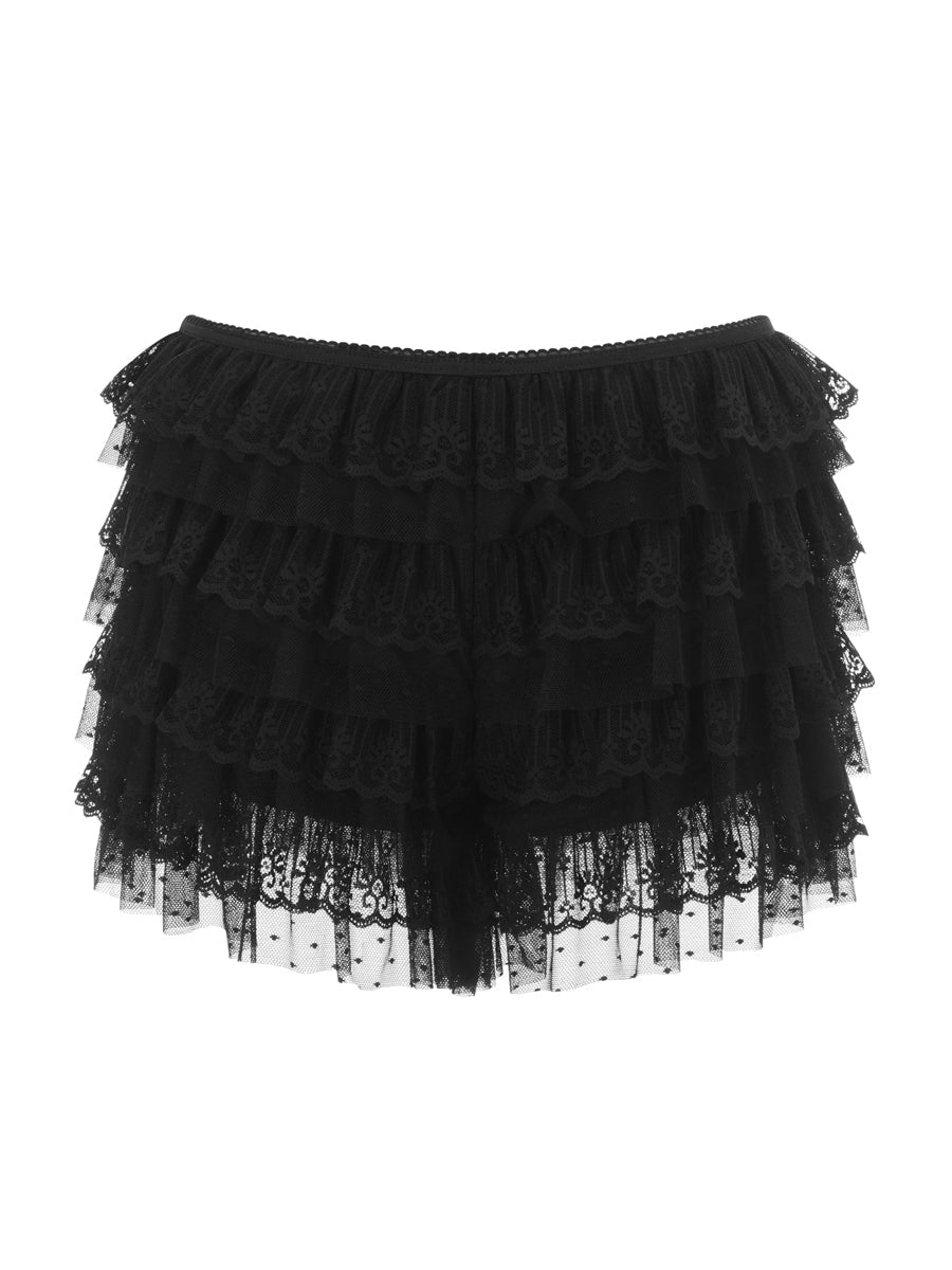 Women's Lace Shorts Ruffle Layered Elastic Waist Short Pants Bloomers Streetwear
