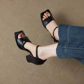 Fashion Leather Women Pumps Shoes Buckle Strap Spring High Heels Sexy Square Toe Summer Sandals