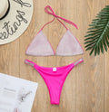 Bikini 2026 Sexy Diamond Rhinestones Solid Swimwear Swimsuit Women Triangle Halter Bikinis Set Bathing Suit Beach Bikini Female