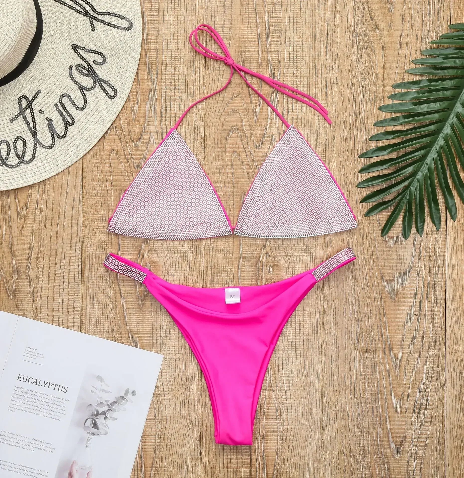 Bikini 2026 Sexy Diamond Rhinestones Solid Swimwear Swimsuit Women Triangle Halter Bikinis Set Bathing Suit Beach Bikini Female