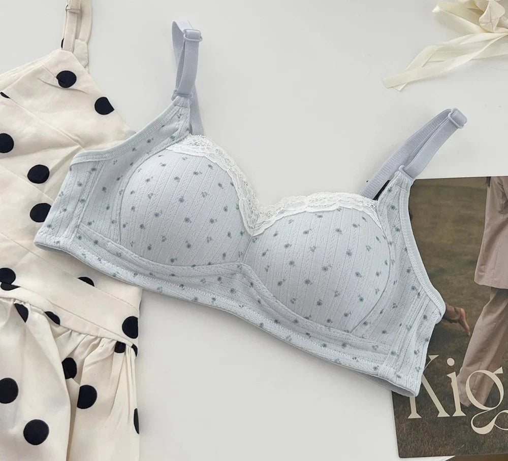 Japa Cherry Blossom Bra Wireless Thin Lace Bralette Small Chest Women Comfortable Breathable Student Underwear Push Up No Steel