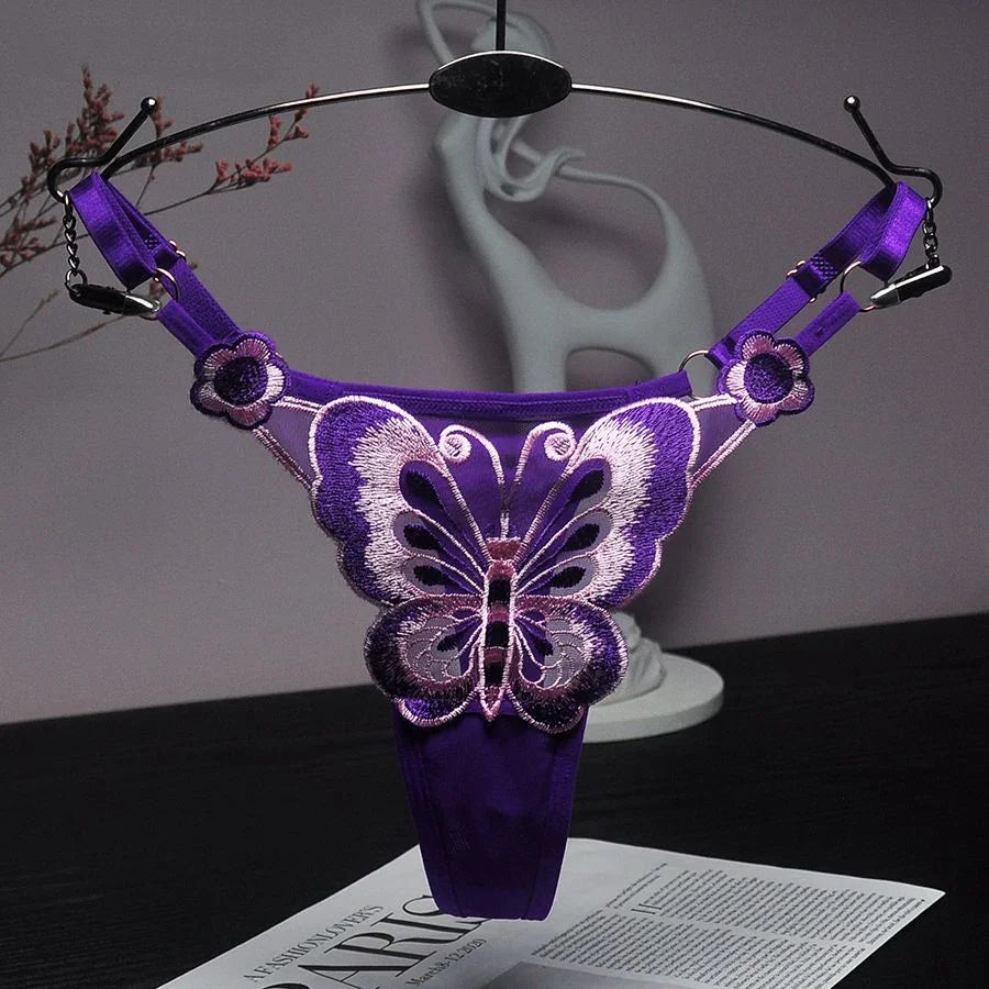 Butterfly Lace Thong for Women Low Waist G-String Transparent Mesh Panties Sexy Embroidered Briefs Adjustable Waist Culotte Femm