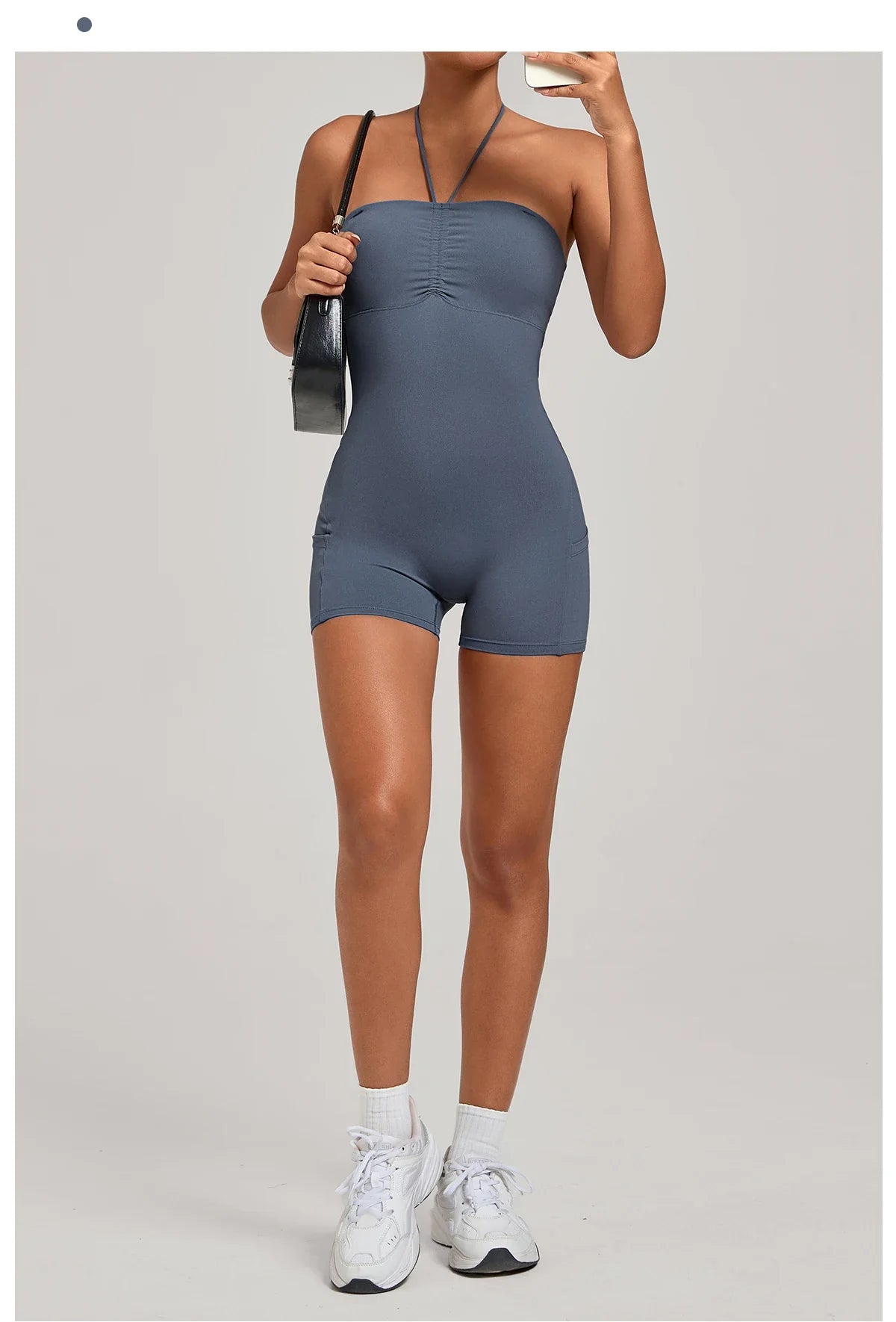 Womens Two Way Wear Bodysuit Sleeveless Yoga Stretch One Piece Romper Sexy Fitness Side Pockets Sportwears Bodysuit