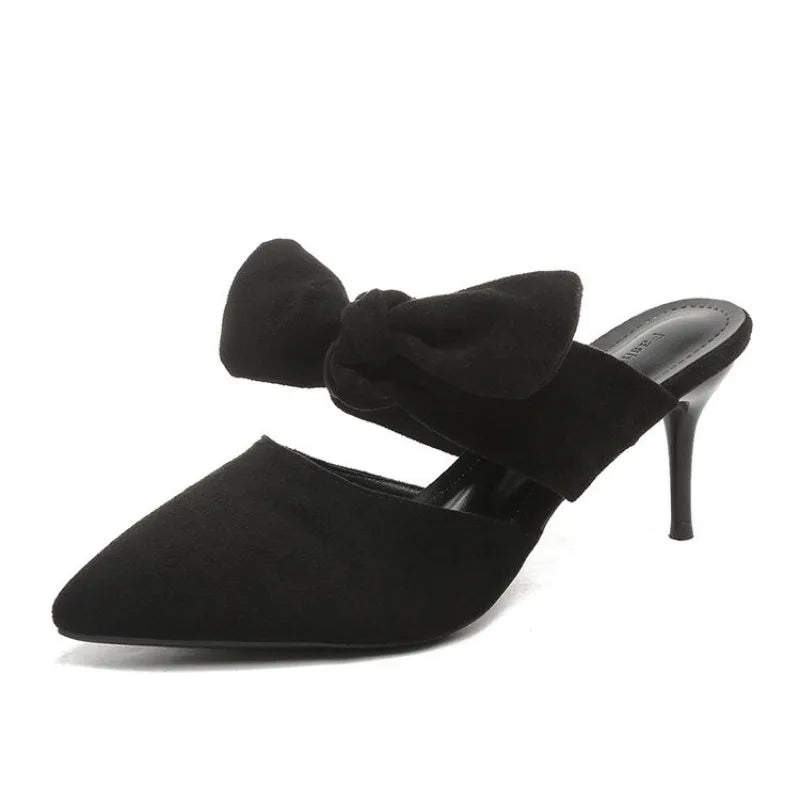 2026 New Arrival Pointed Toe Shallow Butterfly Knot Slingback Stiletto Sandals Summer Dress Party Wrapped Toe Shoes Casual Soft