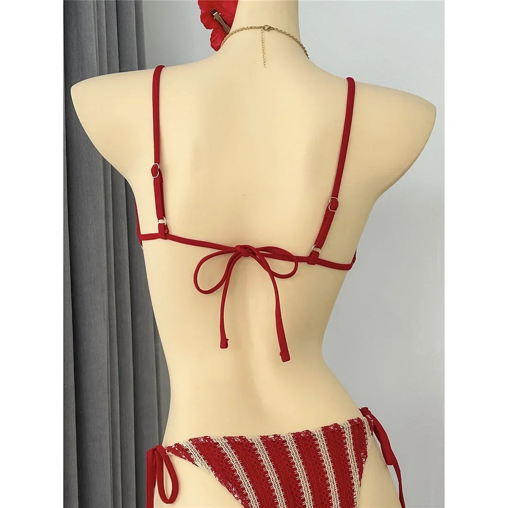 2026 New Striped Bikini Women Swimwear Female Swimsuit High Cut Leg Padded Bather Bathing Suit Swim Two-pieces Bikini set K8071