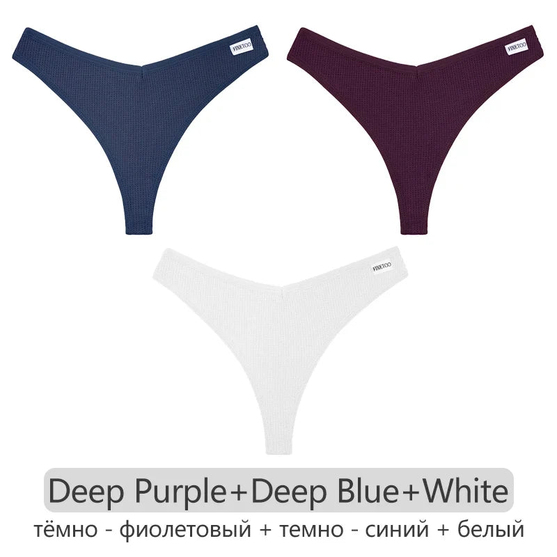 3Pcs/set Women Cotton Waffle Style G-string Panties Ladies Soft Thongs Female S-XL Low-Rise T-Back Panties Bikini Underwear 2023