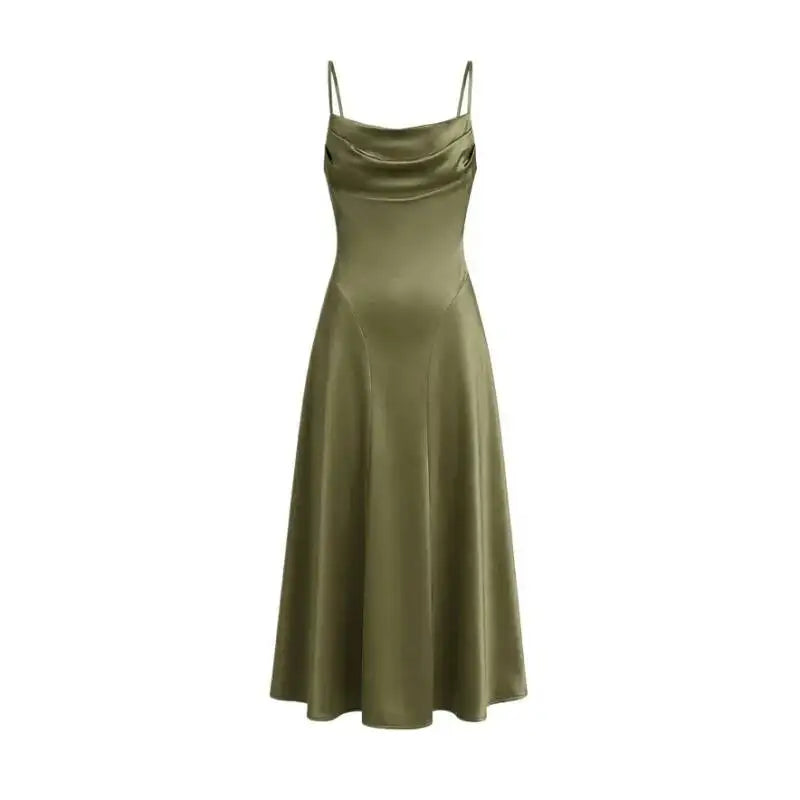 Australian Women's Back-cross-strap Hollow-out Camisole Dress With Chest Pleats Slim-fit Waist And Long Skirt Pure Desire ZJBL