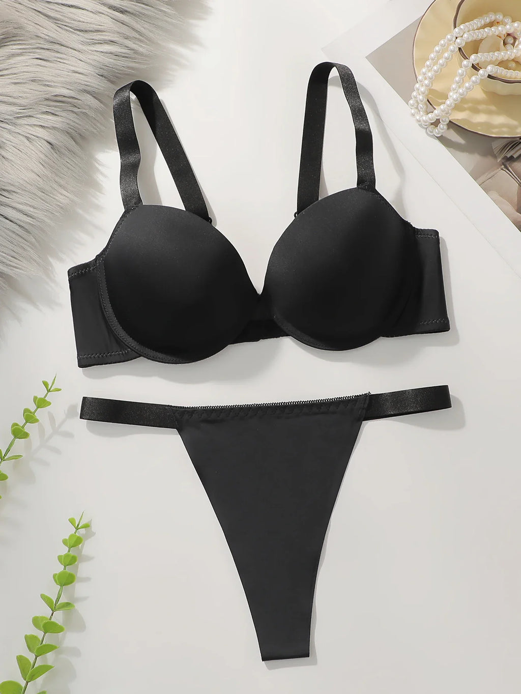 Gather thick chest cushion with steel ring, non removable women's underwear set, comfortable fit Solid color daily bra B2051