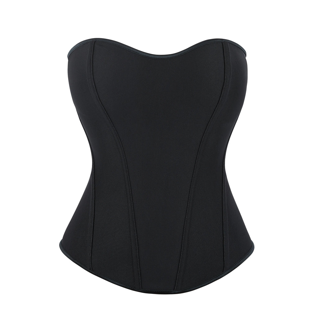 Women’s New Zipper Front Corset, Black Seamless Stretch Boned Bustier, Slimming Curve-Hugging Shapewear Top