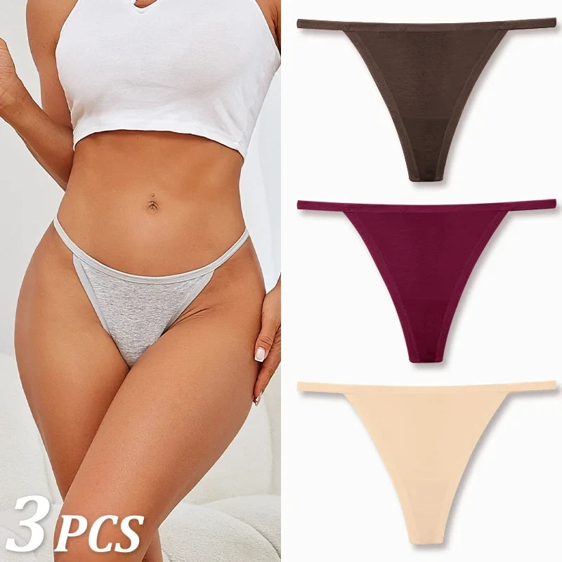 3PCS Seamless Cotton Thong Women Thin Strap Low Waist High Flexibility Panties Sexy Underwear Ladies Briefs T-back Soft Women