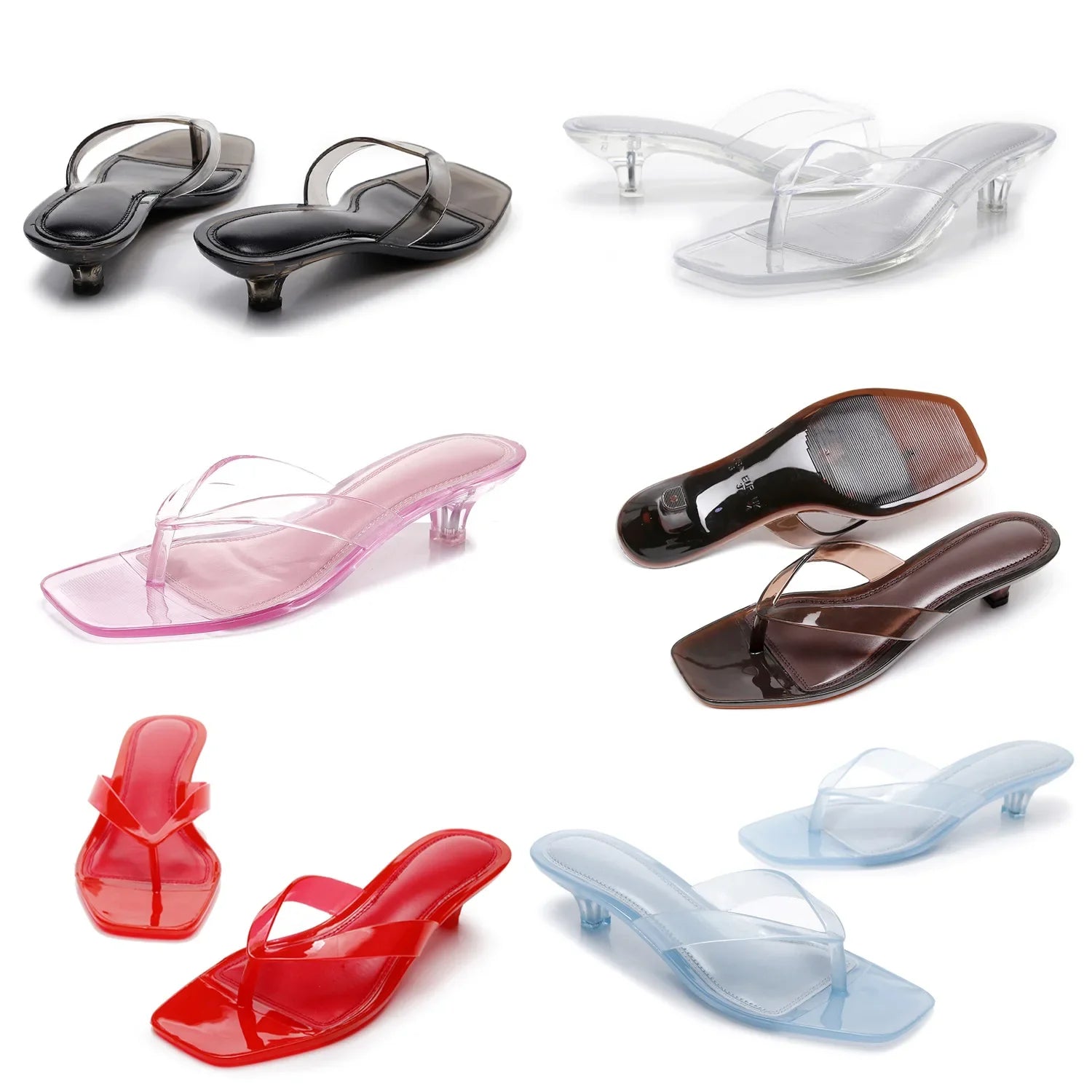 2026 Summer Jelly Shoes Women Fashion Sandals Low Heel Square Toe Girls Street Flip Flops Transparent Color Female Slippers