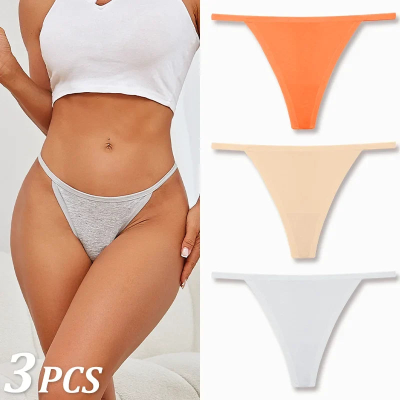 3PCS Seamless Cotton Thong Women Thin Strap Low Waist High Flexibility Panties Sexy Underwear Ladies Briefs T-back Soft Women
