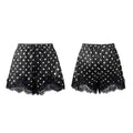Summer Women's Dots Print Satin Shorts Elastic Waist Loose Lace Trim Hem Short Pants for Daily Casual Lounge Wear