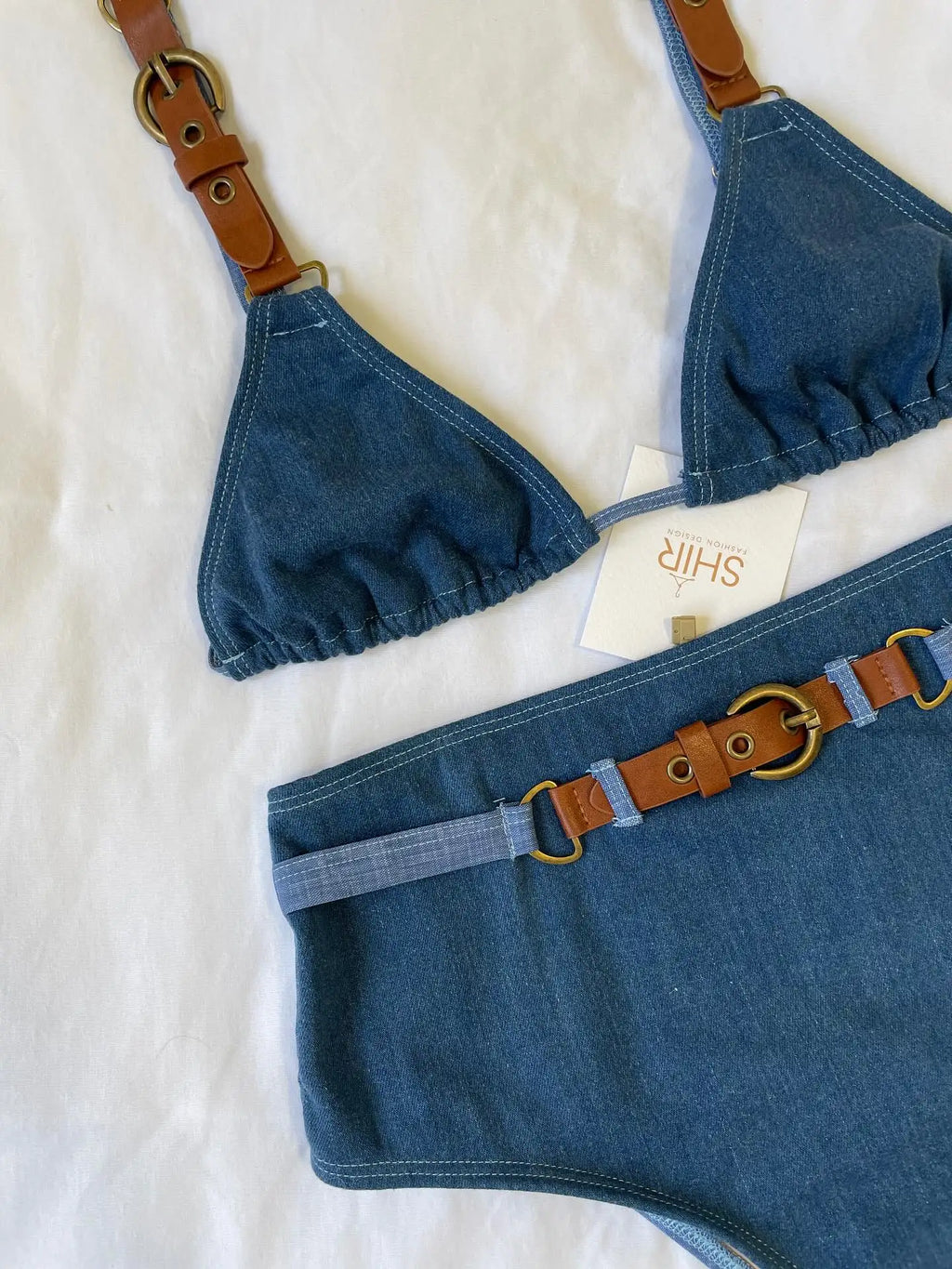 2025 Denim Bikini Set Cowgirl Style with Leather Straps Metal Buckles Perfect for Pool Parties Summer Getaways Poolside Glamour