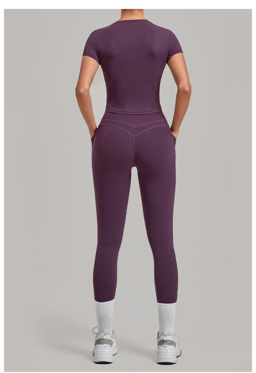 Women Tracksuit Yoga Sets Short Sleeve Slim Sports T Shirts Workout Clothes Outdoor Tight High Waist Pocket Pants Fitness Suits