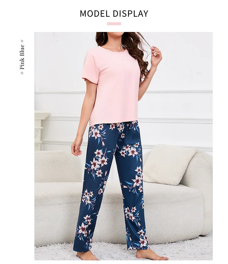 Women's Pajamas 3-Piece Set Sleepwear Home Clothes Autumn Short Sleeve Top with Shorts & Long Pants Loungewear Short Suit Pyjama