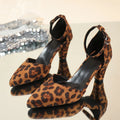 Fashion Leopard Print High Heels Sandals Women 2026 Plus Size 42 Ankle Buckle Pumps Woman Sexy Pointed Toe Party Shoes Ladies