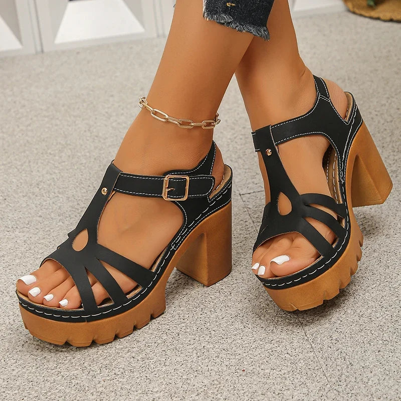 Ankle Buckle Thick High Heels Sandals Women Summer Plus Size Platform Rome Sandals Woman 2026 Super High Heeled Sandalias Mujer