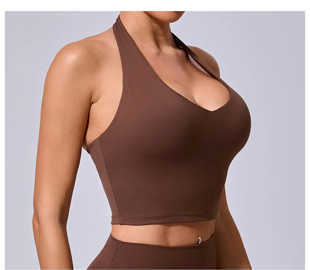 Hanging Neck Yoga Sports Bra Women Breathable Shock Proof Gym Workout Fitness Push Up Top Yoga Running Sportswear Vest Sexy Bra