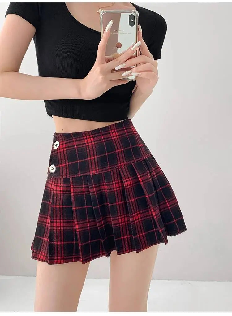 American Style Retro Low Waisted JK Plaid Pleated Skirt Women 2026 Summer New Spicy Girl Wrap Hip Slim A-line Ultra Skirt YOQG