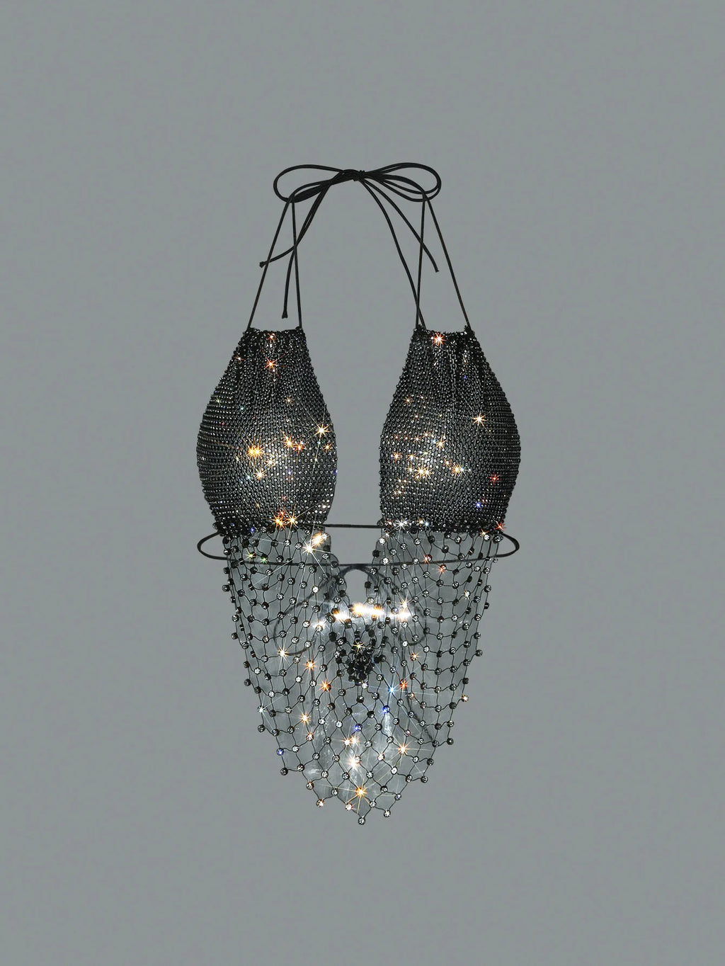 Sexy Women Rhinestone Halter Tops Tie-up Bling Body Chain Bra Going Out Lingerie Camisoles for Party Clubwear