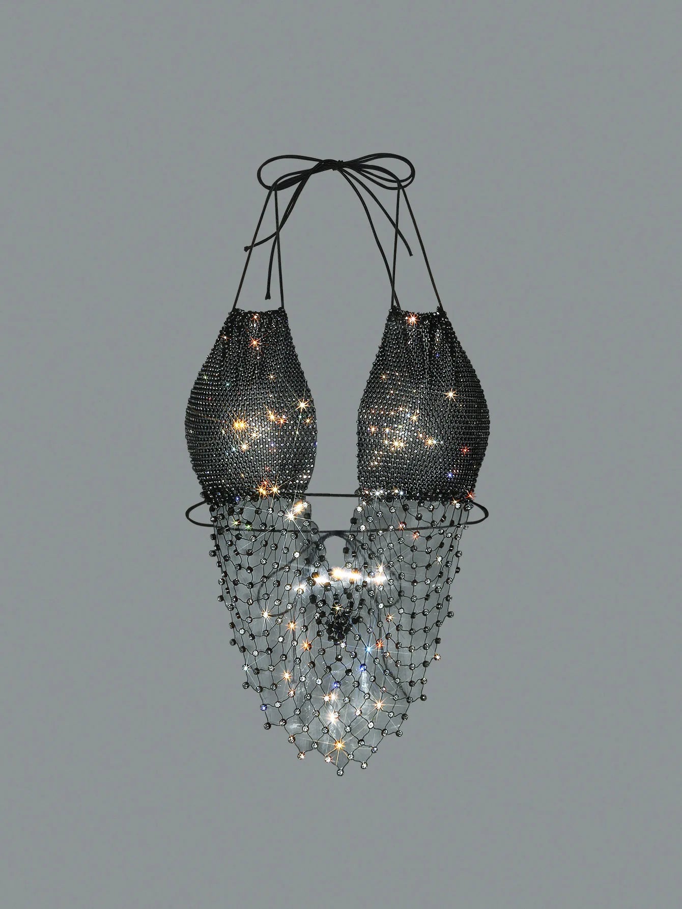 Sexy Women Rhinestone Halter Tops Tie-up Bling Body Chain Bra Going Out Lingerie Camisoles for Party Clubwear