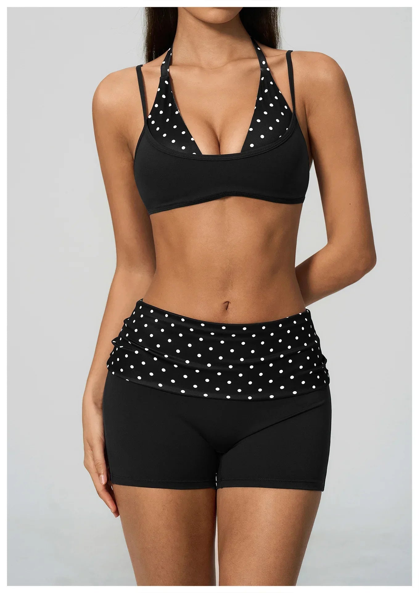 Summer Striped Polka Dot Contrast High Waist Yoga Shorts Hip Lifting Sports Tights Outdoor Workout Fitness Gym Running Pants