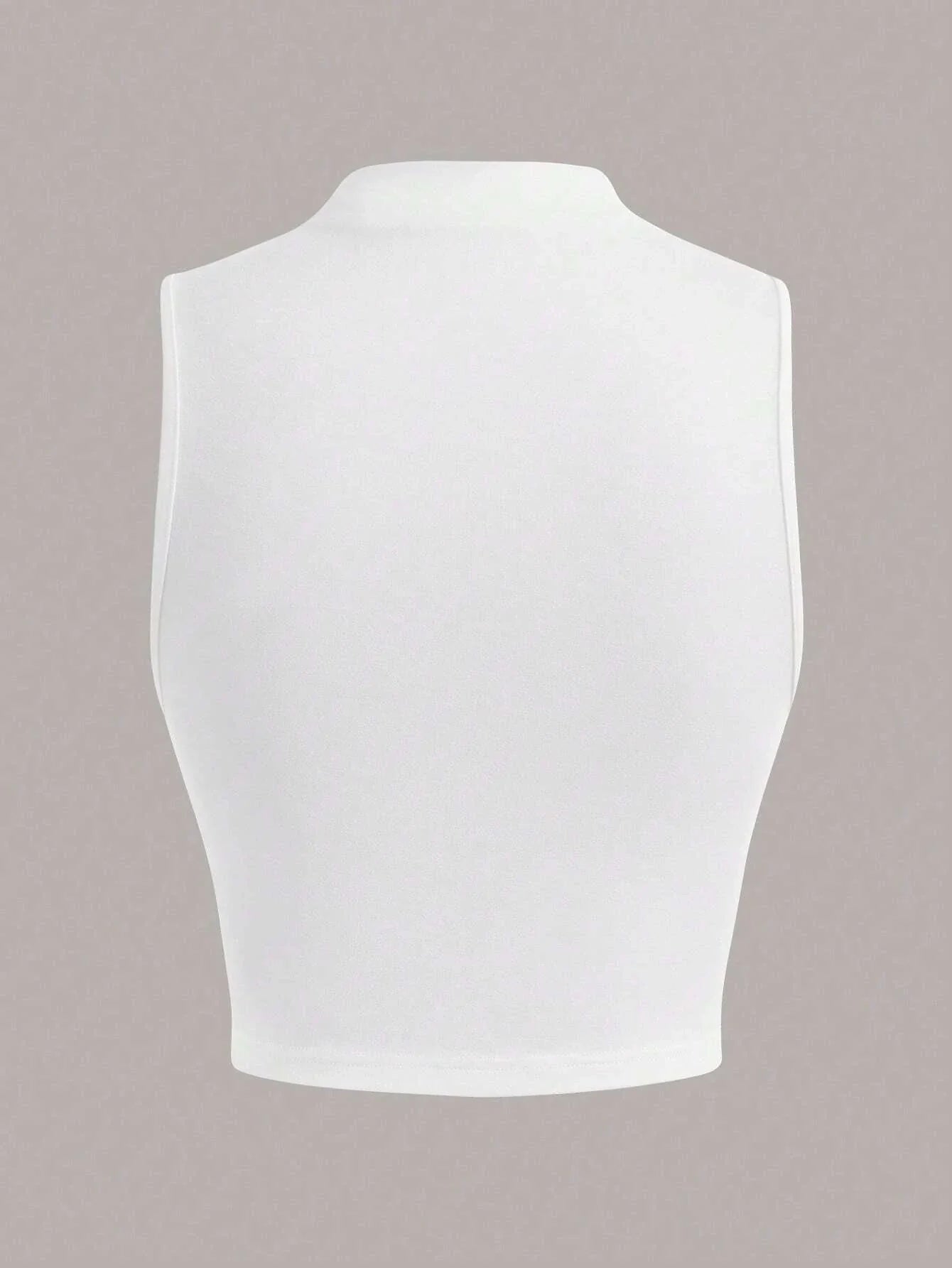 Casual Mock Neck Sleeveless Tank Top for Women Summer Sexy Solid Color Slim Fit Stand Collar Crop Top Streetwear 2024