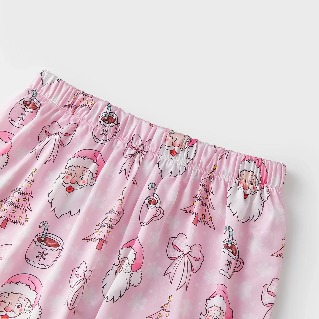 Women's Christmas Pajama Set Featuring Festive Santa Tree and Bow Prints 2 Piece Lounge Nightwear Sleepwear