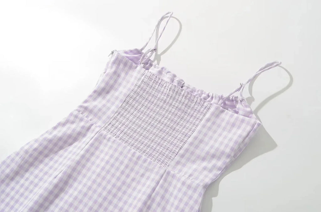 Foridol Spaghetti Strap Tie Up Plaid Dress Women Summer Beach Midi Sundress Strapless Retro Pink Short Vestidos Female Dress