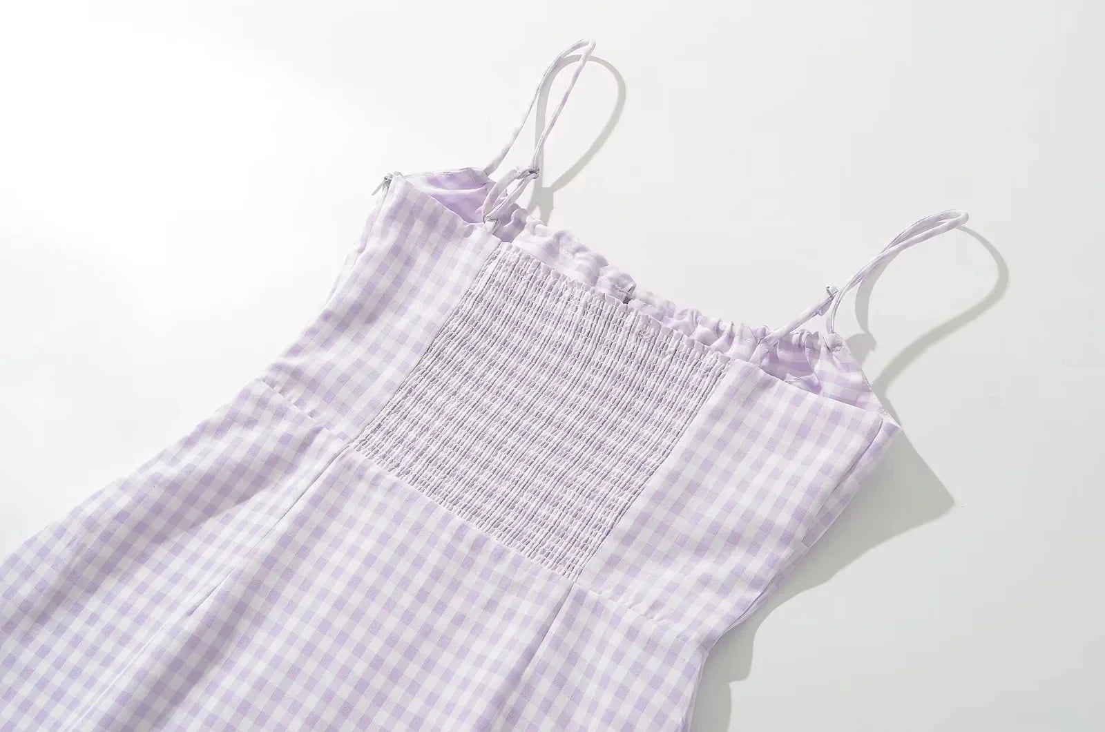 Foridol Spaghetti Strap Tie Up Plaid Dress Women Summer Beach Midi Sundress Strapless Retro Pink Short Vestidos Female Dress