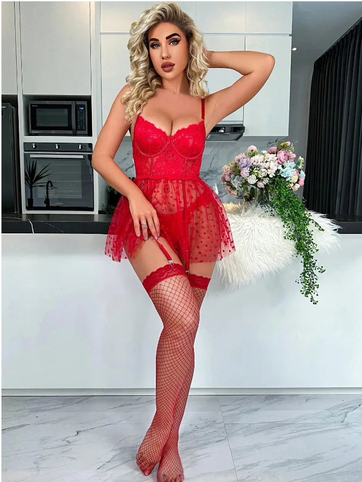 Sexy Women's Lace Trimmed Mesh Splicing Strap Transparent Backless Deep V Sleeveless Solid Color Dress Elegant Charming O4MC