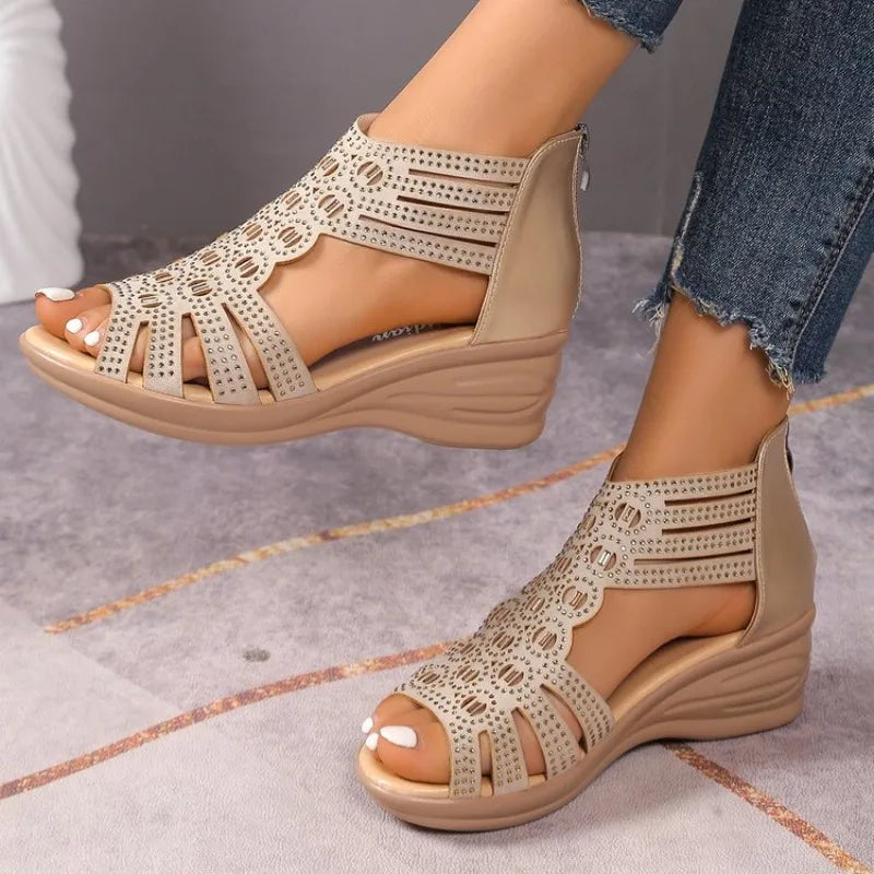 2026 Summer New Style Women's Sandals With Diamond Embellishments Medium High Top Basketball Shoes Rubber Sole Casual Shoes