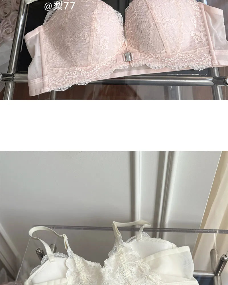 Summer Hot Sale! Front Closure Compression Bra for Small Bust - Sexy Lace Back Push Up Bralette, Lightweight Invisible Comfort