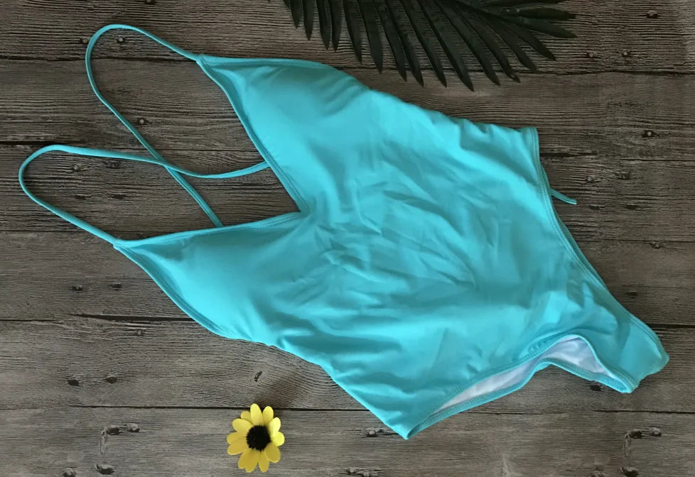 S - XXL V Neck Scrunch Butt Female Swimwear One Piece Swimsuit Women Backless Monokini High Cut Leg Bathing Suit Swim Bodysuit