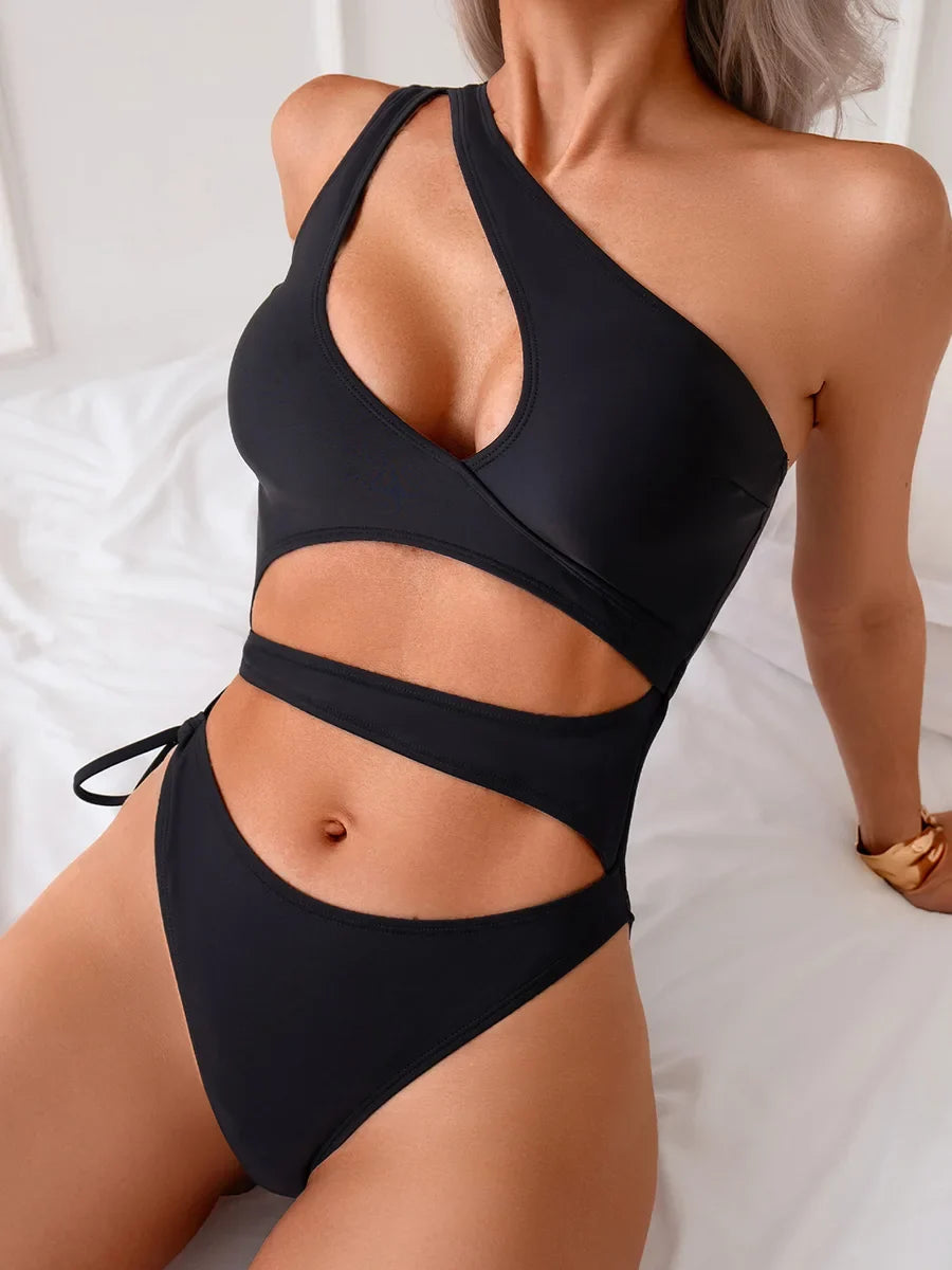 Cut Out Asymmetric One Shoulder One Piece Swimsuit Women Swimwear Female Monokini High Cut Bather Bathing Suit Swim Beachwear