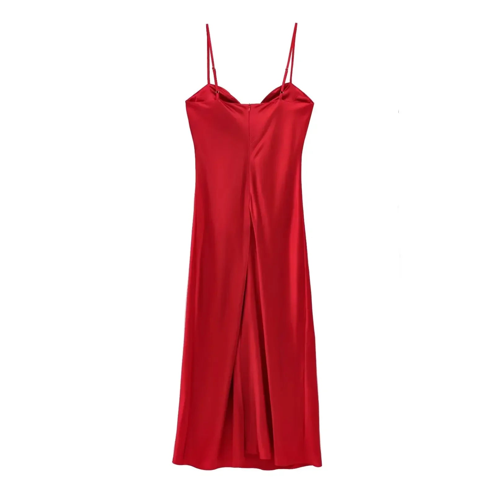 Sweetheart Neck Red Satin Long Dress for Women Spaghetti Strap Straight Elegant Party Vestidos Zip Beach New in Summer Dress