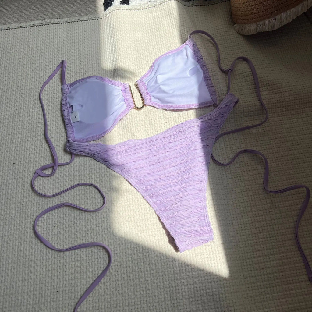 2026 Wrinkled U Ring Bandeau Bikini Women Swimwear Female Swimsuit Two-pieces Bikini Set Bather Pool Bathing Suit Swim Beachwear