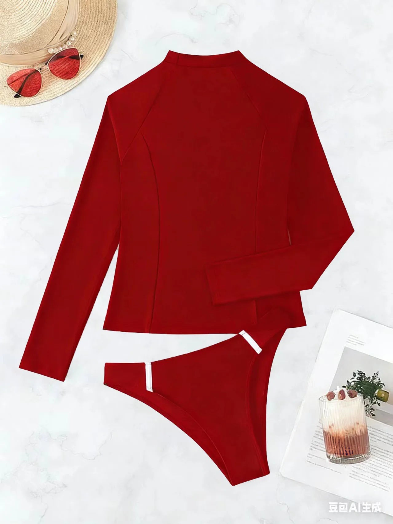 2026 Long Sleeves Slim Swimsuit Women 2 Pieces Solid Swimwear Female Rush Guard Bathing Swimming Swim Surf Suit Beachwear XXL