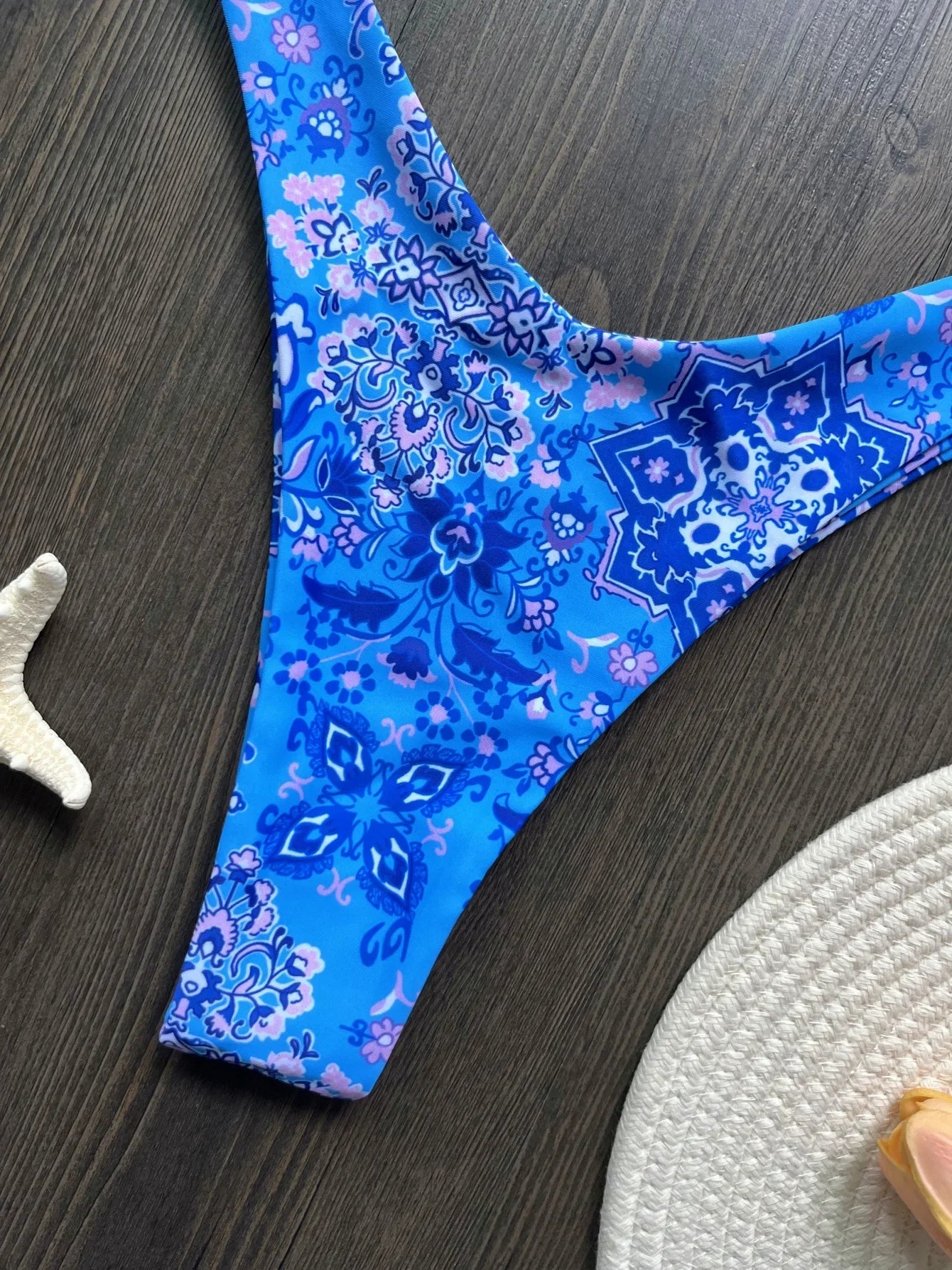 Floral Printed Wrinkled Bandeau Bikini Female Swimsuit Women Swimwear Two-pieces Bikini Set High Cut Bather Bathing Suit Swim