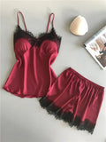 Women's Lace Satin Pajama Sets Sexy Nightwear Summer Sleeveless Tops+Shorts 2 Pcs Pyjamas Sleepwear Loungewear