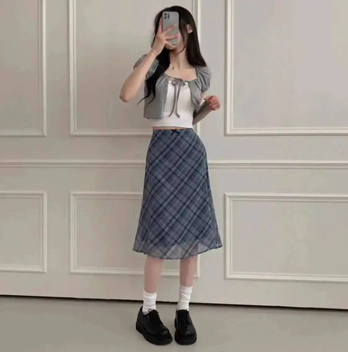 Sweet Skirts Chic Plaid Mini Skirt High Waist A-Line Korean Sle Commute Spring New Arrival Women's Fashion Mid-Length Skirts I3G