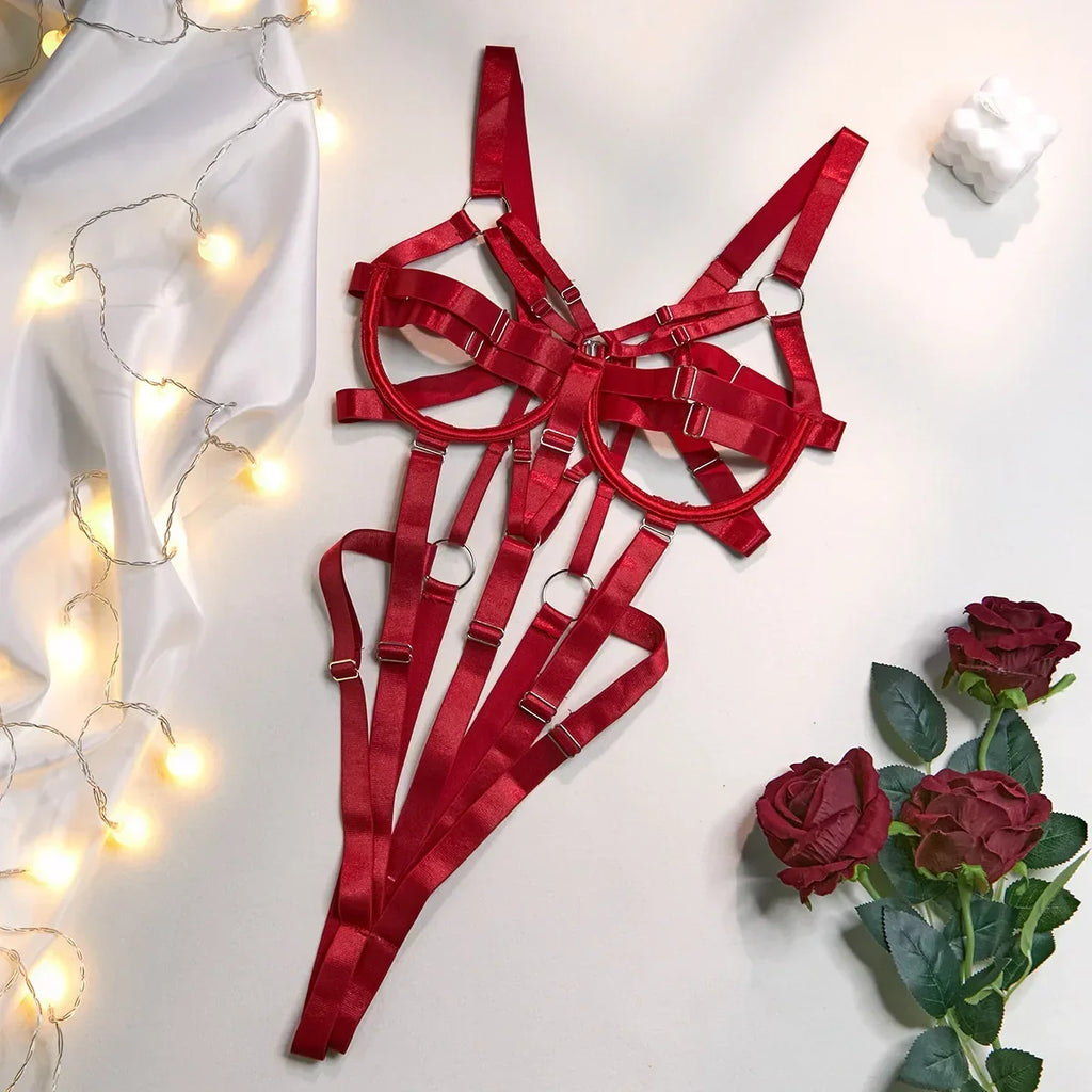Hollow Out Bdsm Bandage Open Crotch Bodysuit for Women Sexy Lingerie Teddies Erotic Sex Body Suit Exotic Accessories