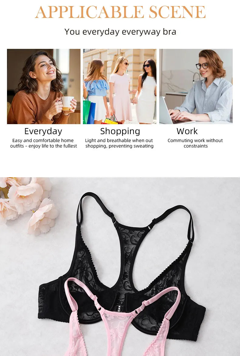 3-Piece Plus Size Lingerie With Lace Front Buttons For Women Brassiere  Adjustable Underwear Comfort And Breathability Bra